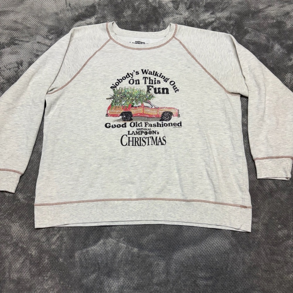 National Lampoons Christmas Vacation Sweatshirt XXL Gray Graphic Raglan Pullover